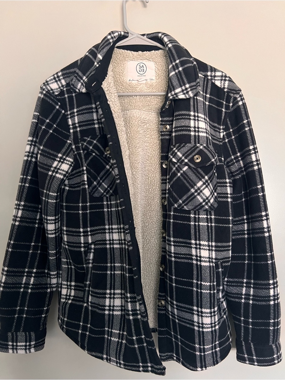 Black & White Plaid Sherpa-Lined flannel Jacket